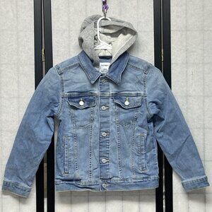 Old Navy Denim Trucker Jacket L Faded Medium Blue Jean Hoodie Button-Up Kids L